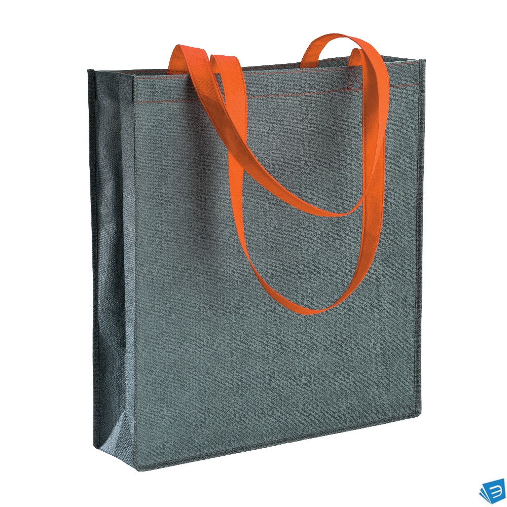 Shopper con soffietto in TNT stampato con effetto jeans