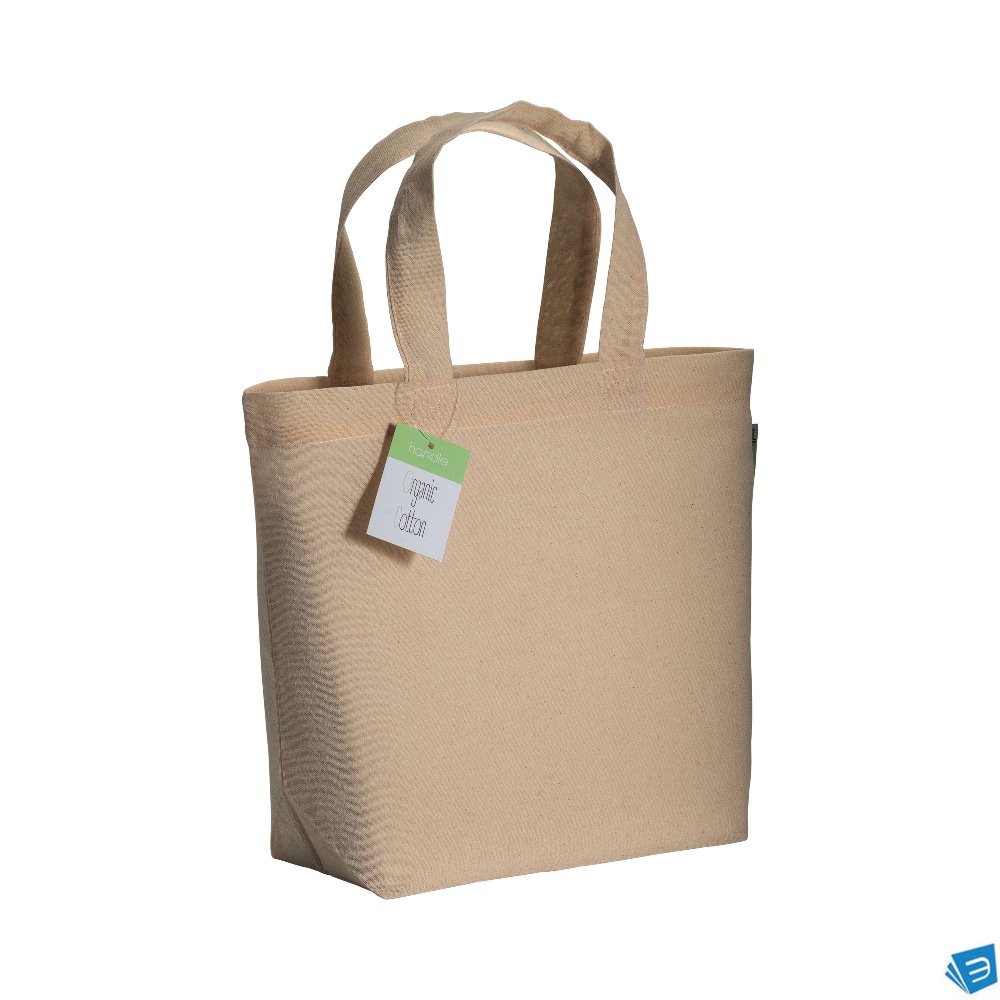 Shopper in cotone organico con manici corti e soffietto alla base