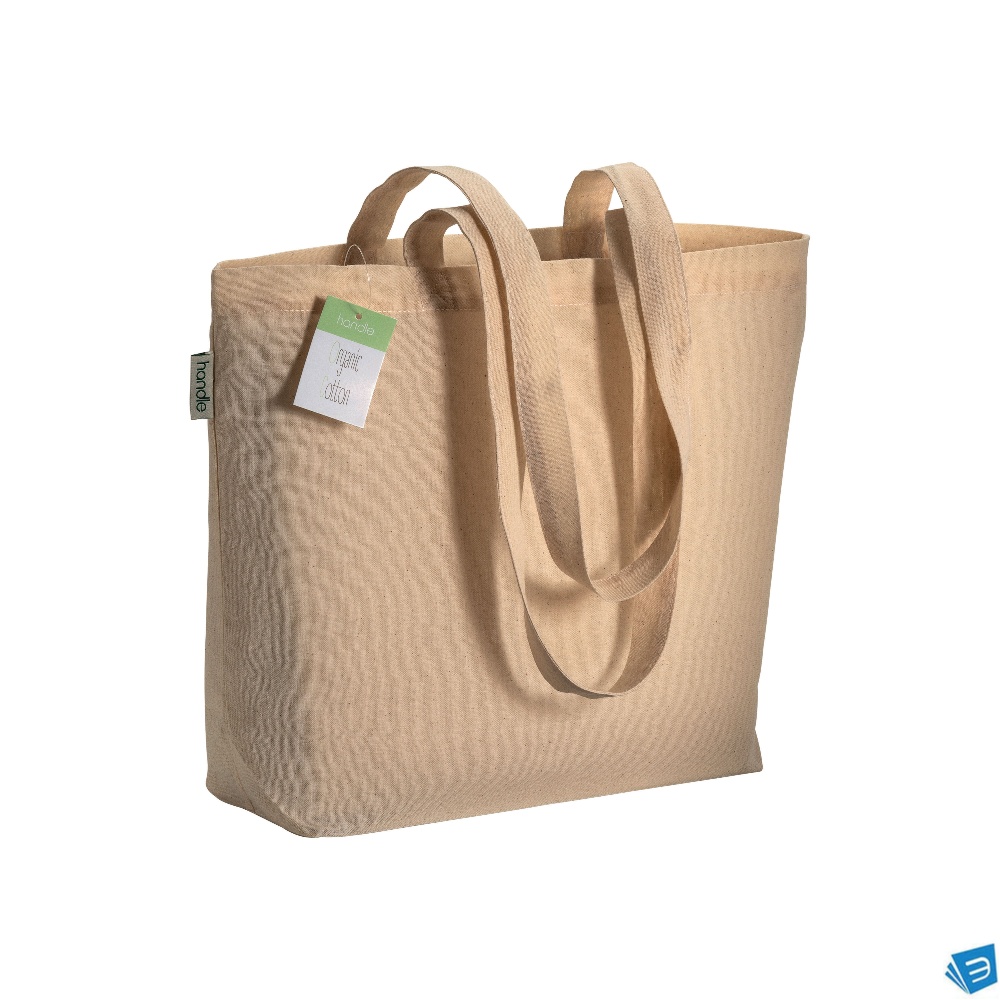 Shopper in cotone organico con manici lunghi e soffietto alla base