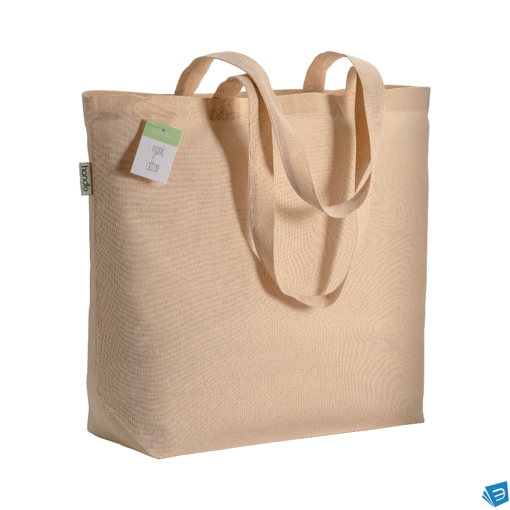 Shopper in cotone organico con manici lunghi e soffietto alla base
