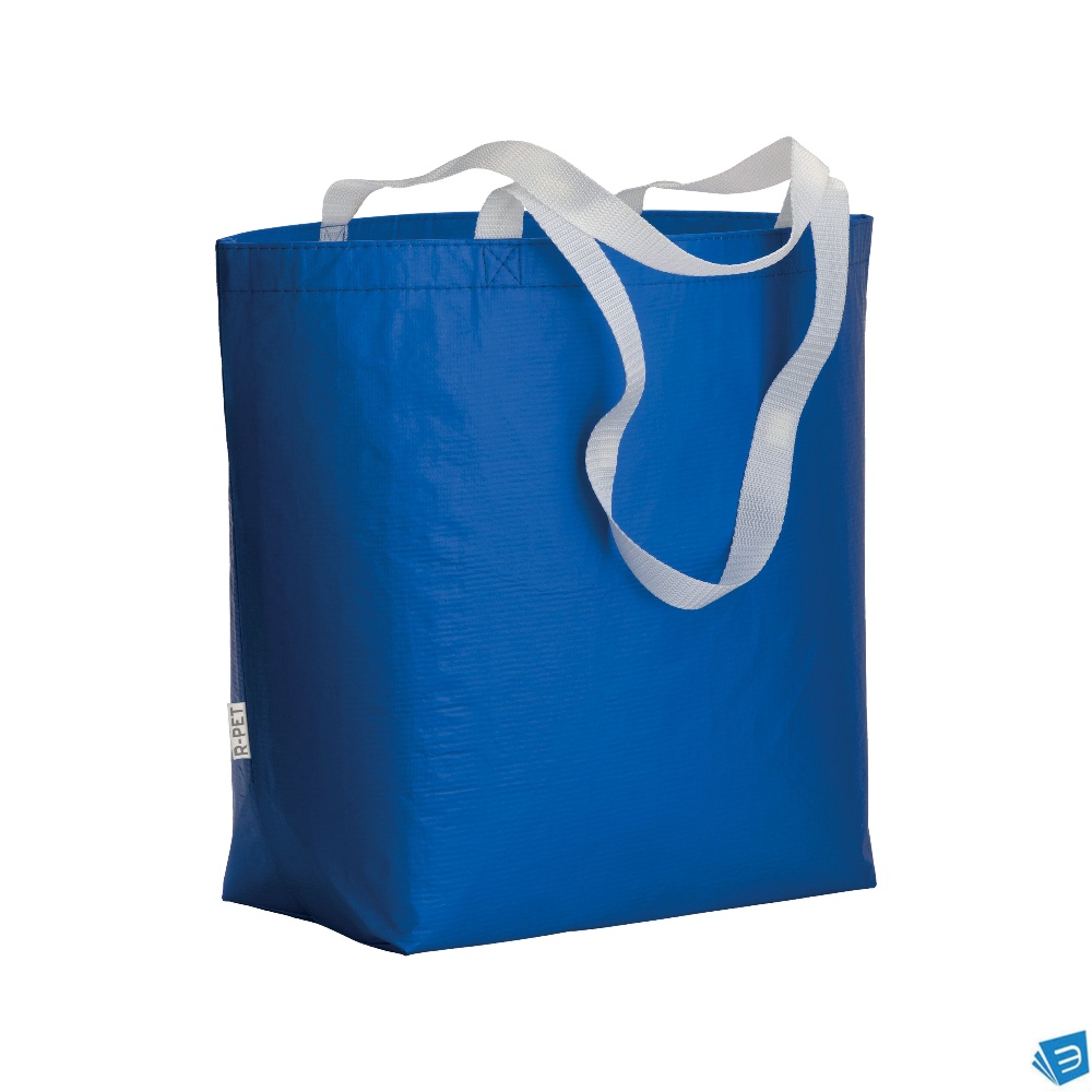 Shopper in R-PET laminato con soffietto alla base - manici lunghi in poliestere