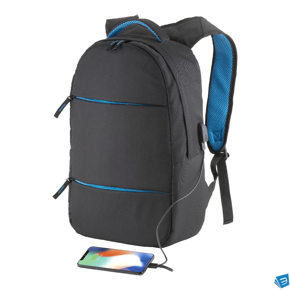 Zaino porta computer in poliestere 600D. Tasca principale porta pc e 3 tasche frontali