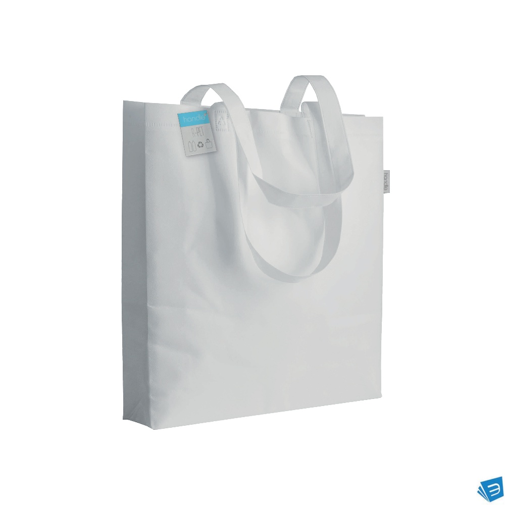 Shopper con soffietto in R-PET(PET riciclato) adatta per stampa sublimatica, manici lunghi