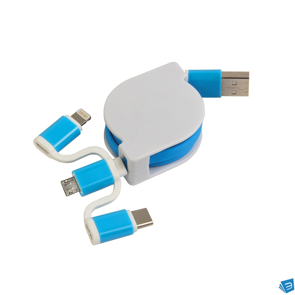 Cavo alimentazione USB-type C/lighting/microUSB retrattile