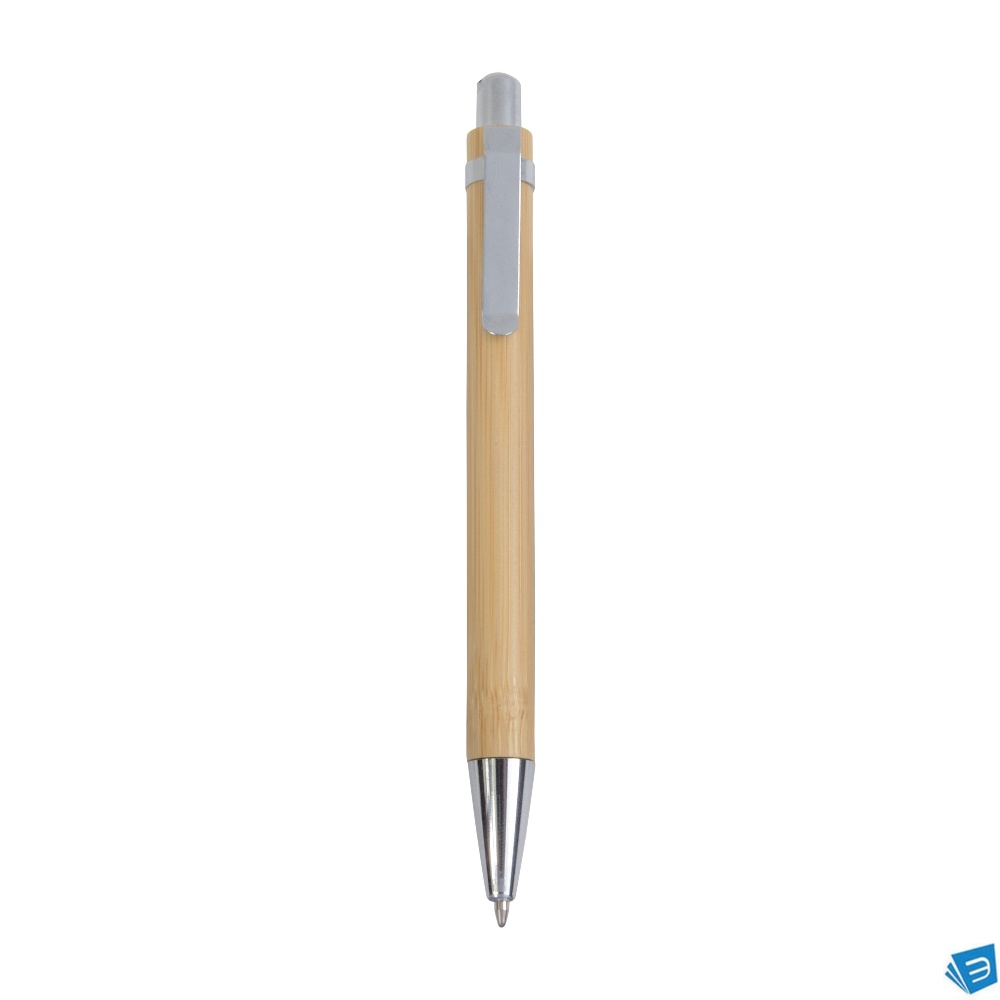 Penna  a scatto in bambù con particolari cromati