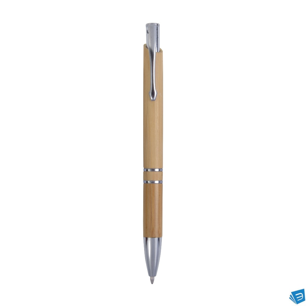 Penna a scatto in bambù con particolari cromati