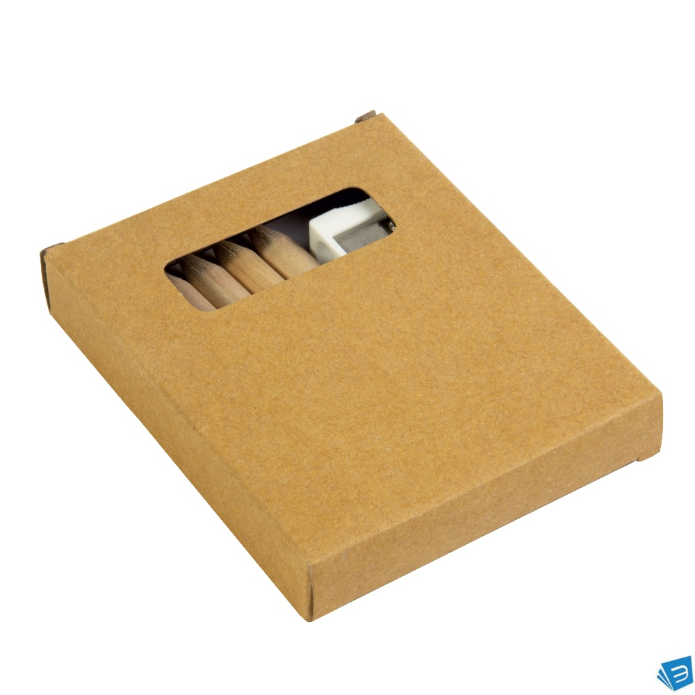 Set composto da 6 matite in legno colorate, temperino in plastica e album, in scatola