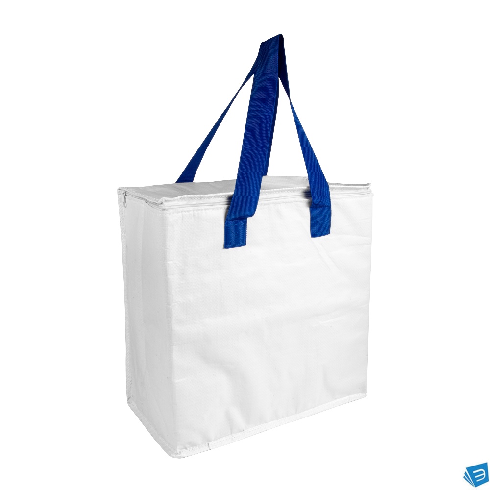 Borsa frigo in PP laminato 120 g/m2 , manici colorati, chisura zip