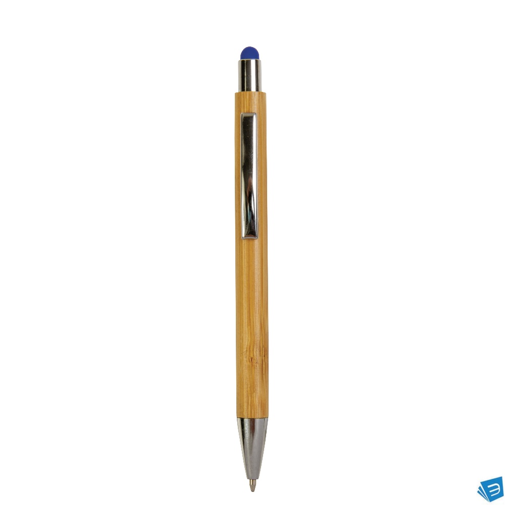 Penna a scatto con fusto in bambù, touch colorato e punta cromata