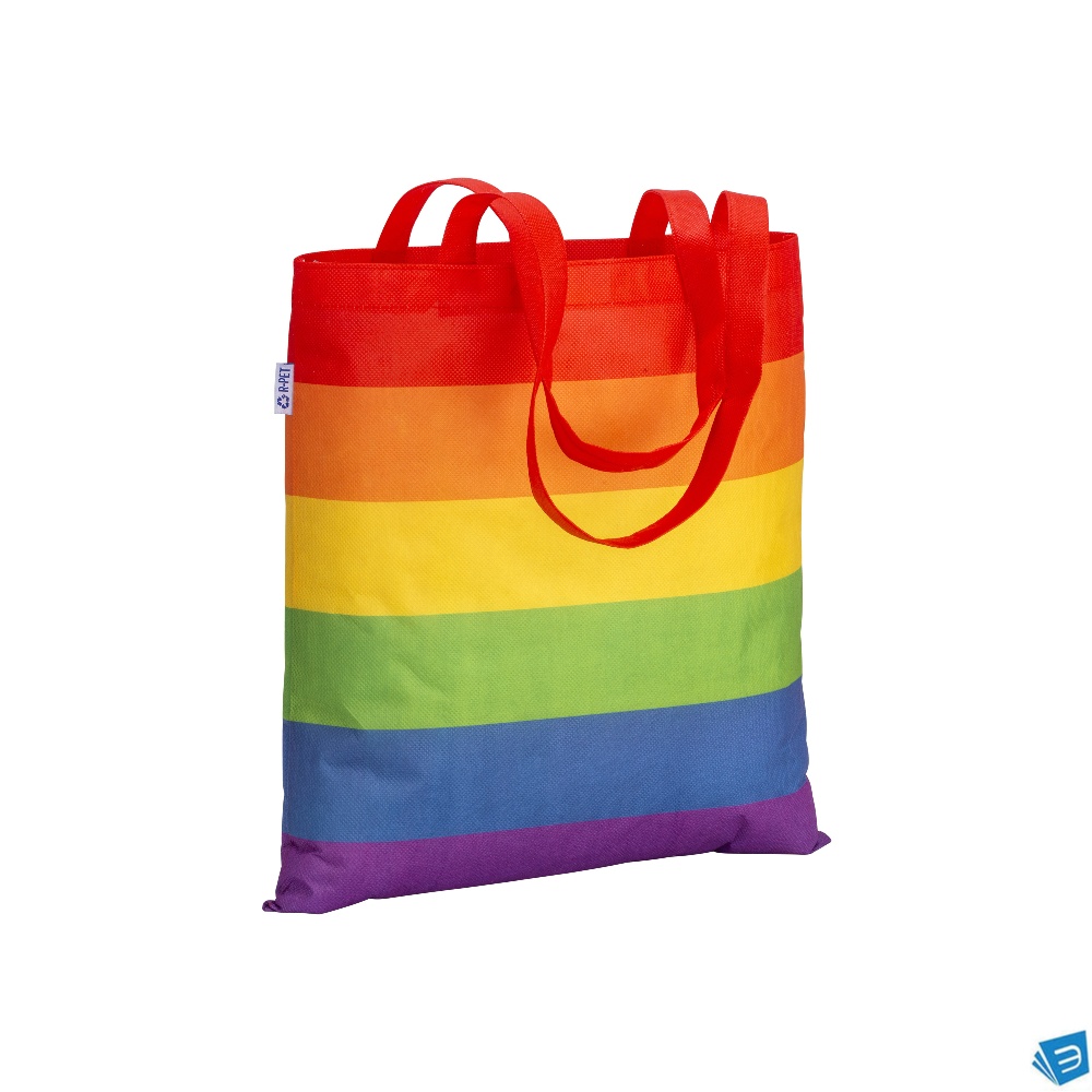 Shopper arcobaleno in R-pet  80g/m2, manici lunghi