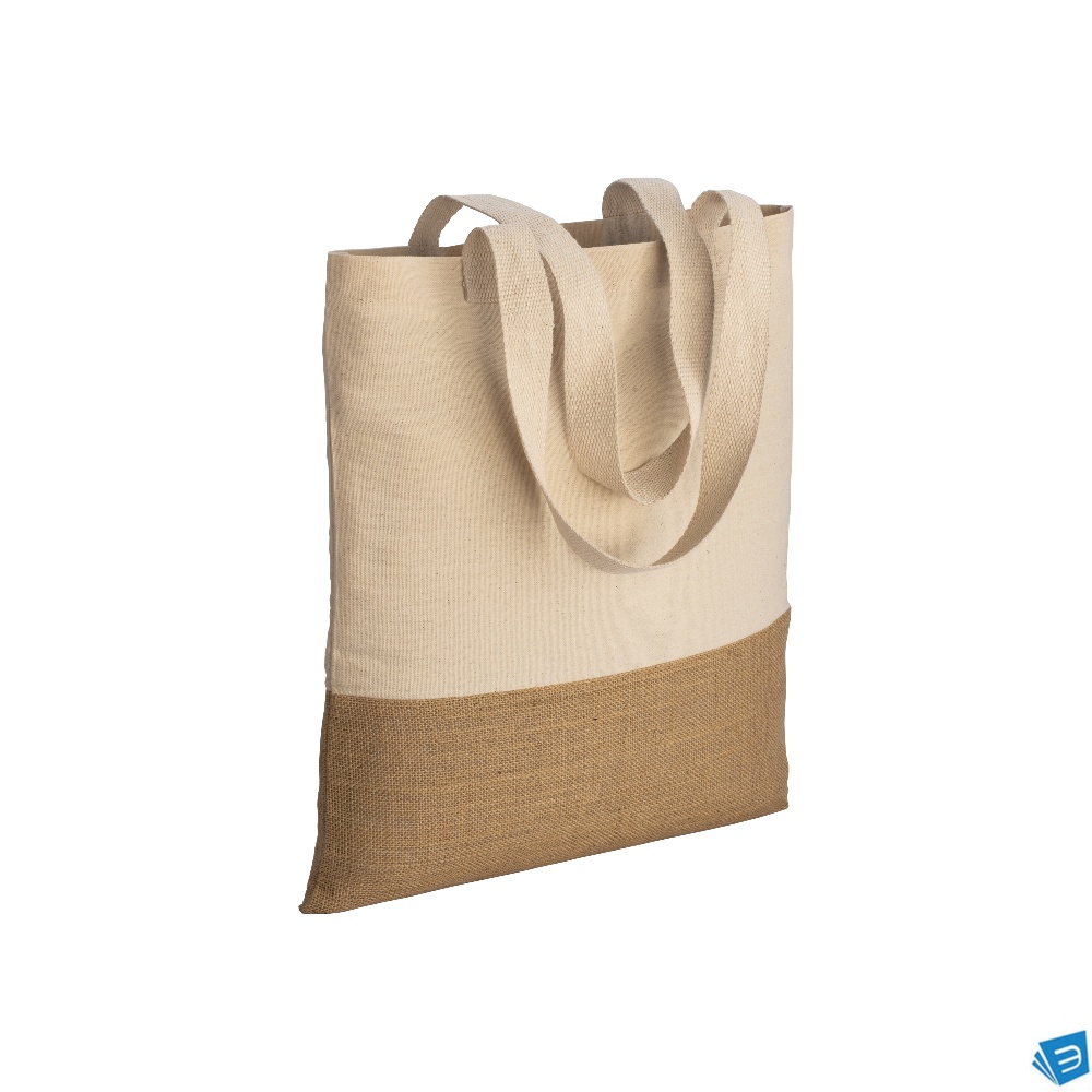 Shopper in cotone 230 g/m2,   base in juta, manici lunghi