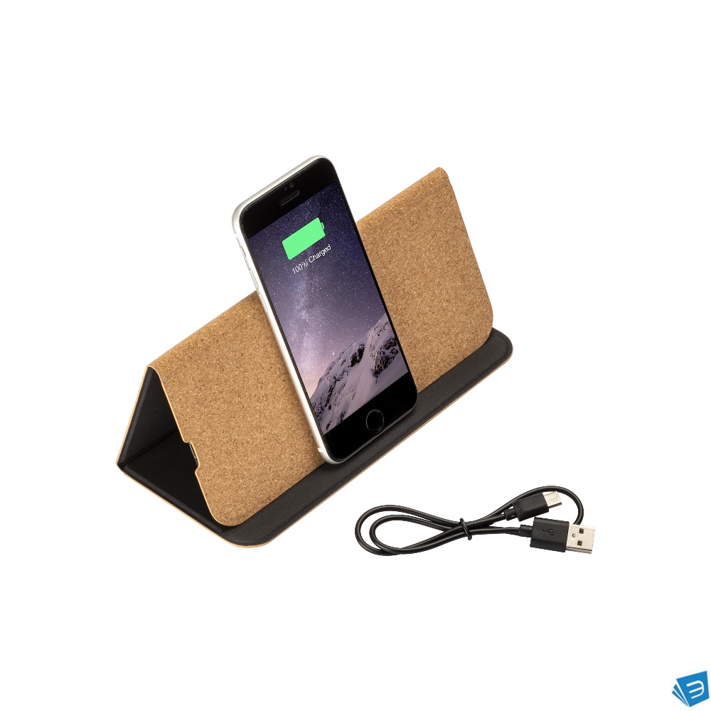 Mousepad e supporto per cellulare in sughero, con caricabatterie wireless