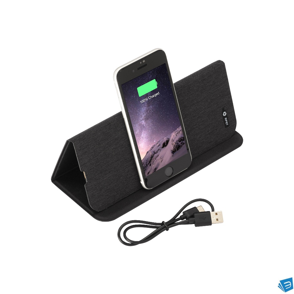 Mousepad e supporto per cellulare in R-PET, con caricabatterie wireless