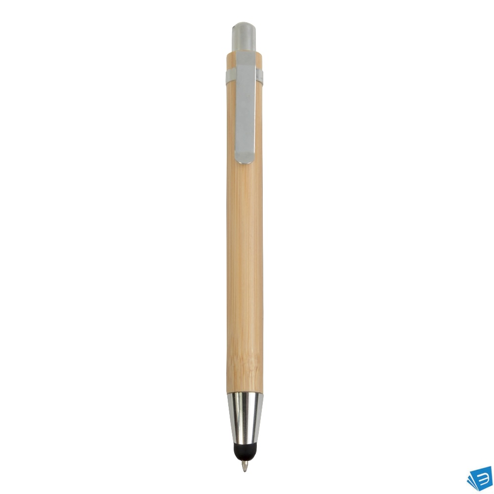 Penna a scatto in bambù con gommino per touch screen