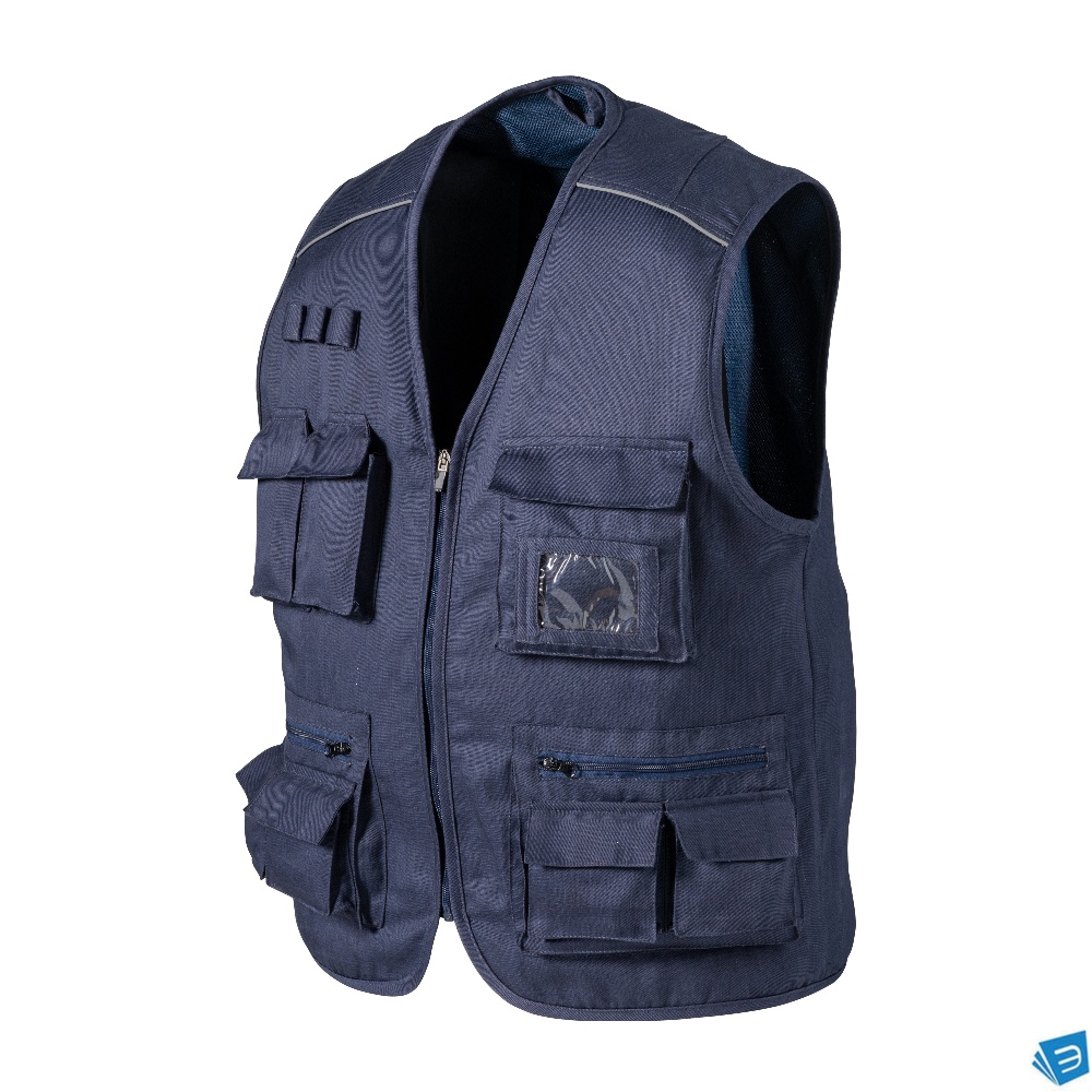 Gilet multi tasche in polycotton, chiusura a zip, 5 tasche frontali