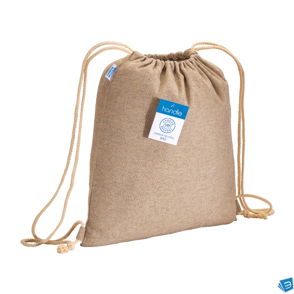 Zainetto carbon neutral in cotone riciclato effetto melange 280 gr/m2 con chiusura a stroz