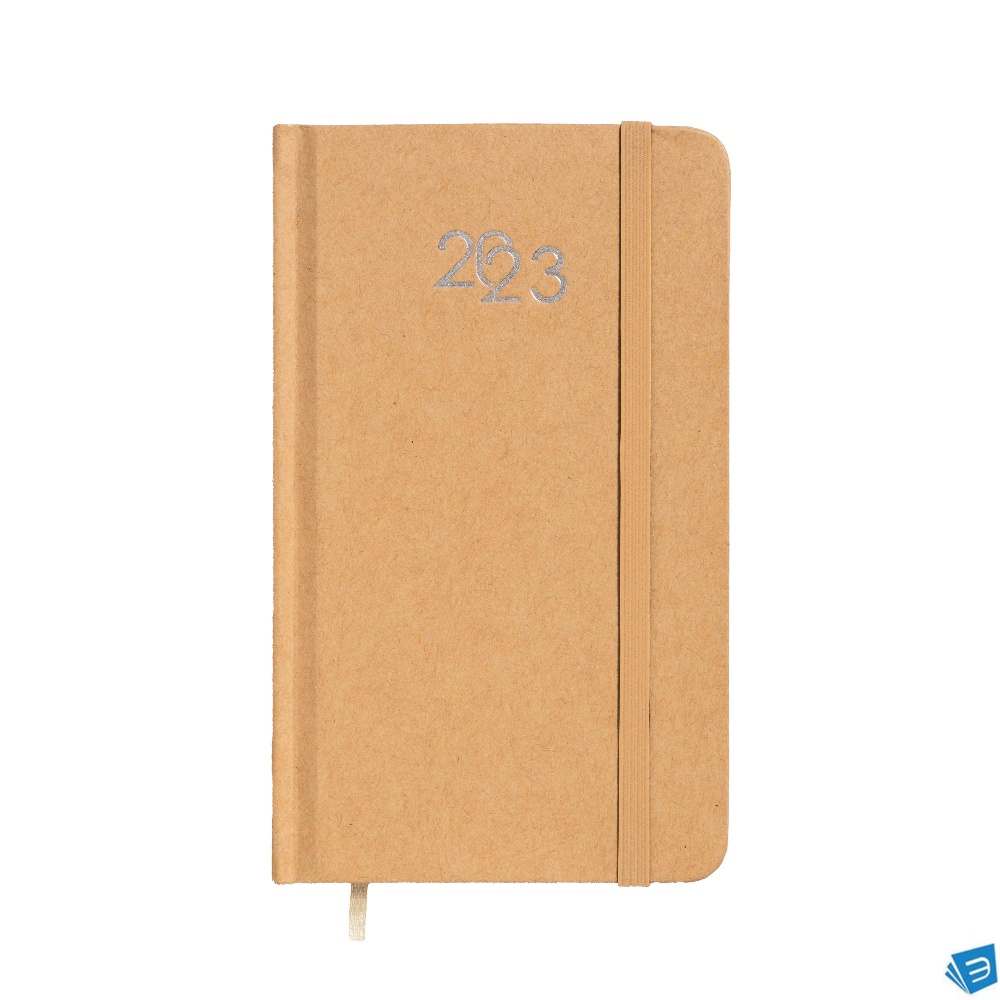 Agenda settimanale in cartoncino, copertina rigida con elastico e pagine in color bianco