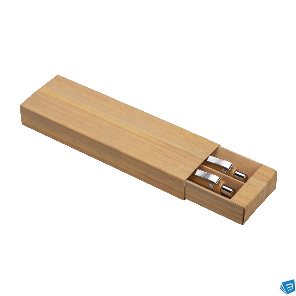 Set di due penne a scatto in bamboo, di cui una con gommino per touch screen