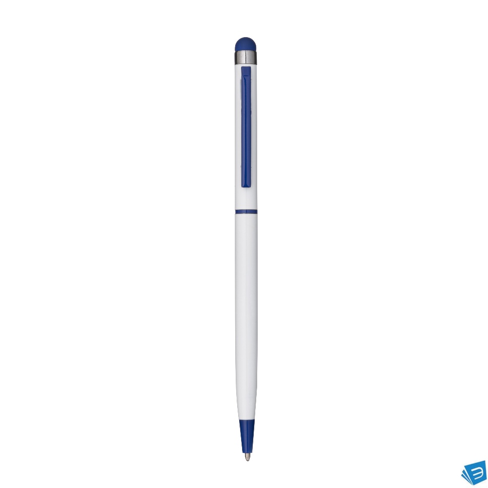 Penna twist con fusto e clip in metallo, con gommino per touch screen in tinta