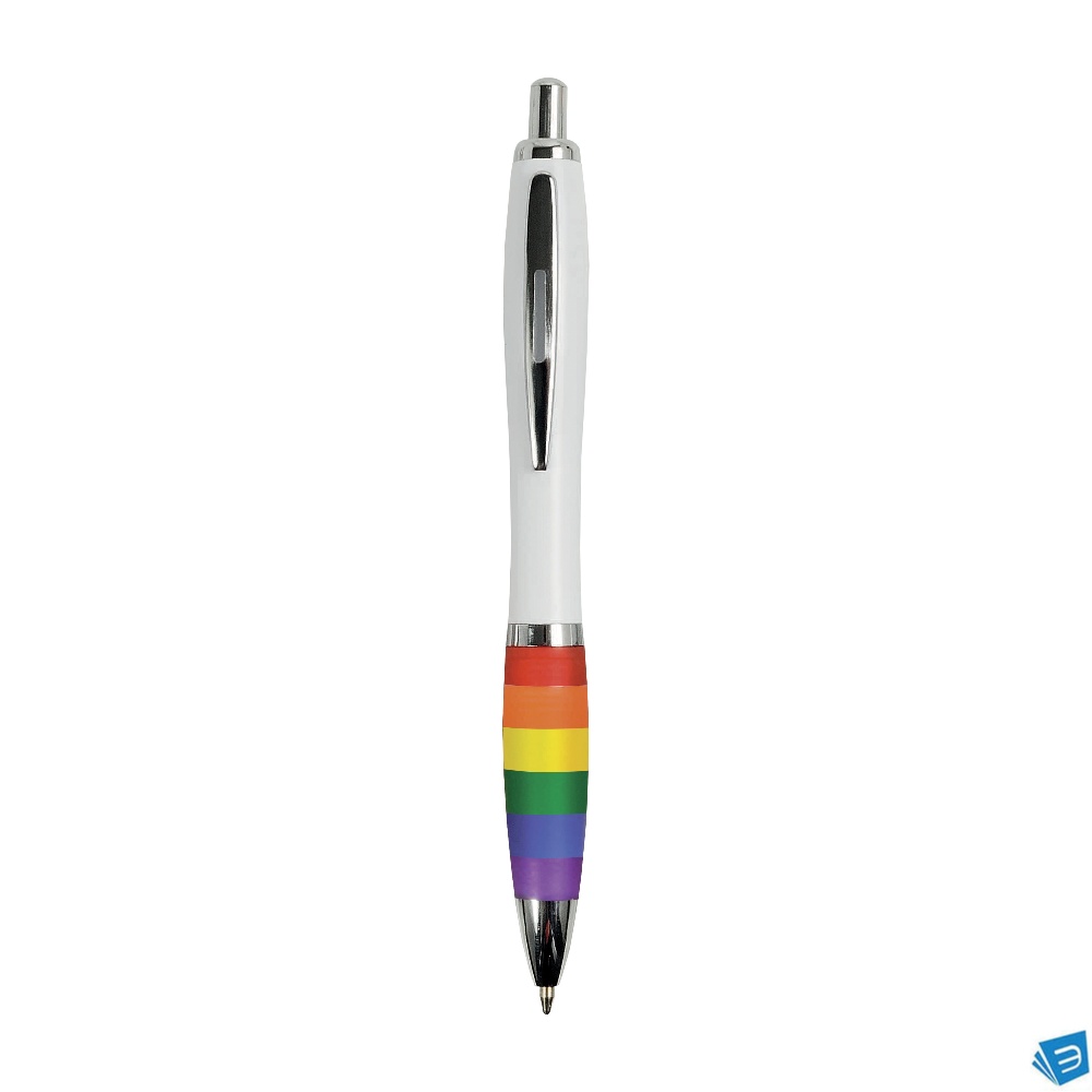 Penna a scatto in plastica ABS, con fusto bianco, impugnatura arcobaleno
