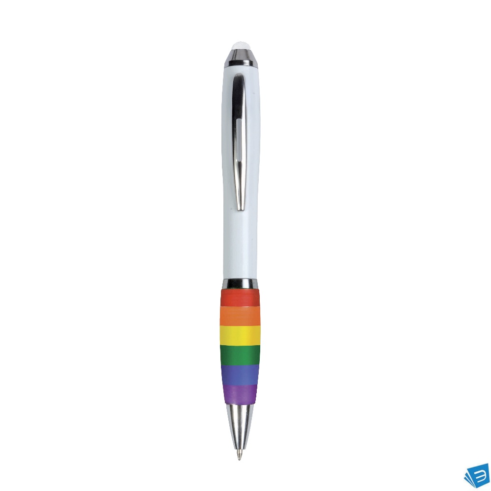 Penna twist in plastica con fusto bianco, impugnatura arcobaleno