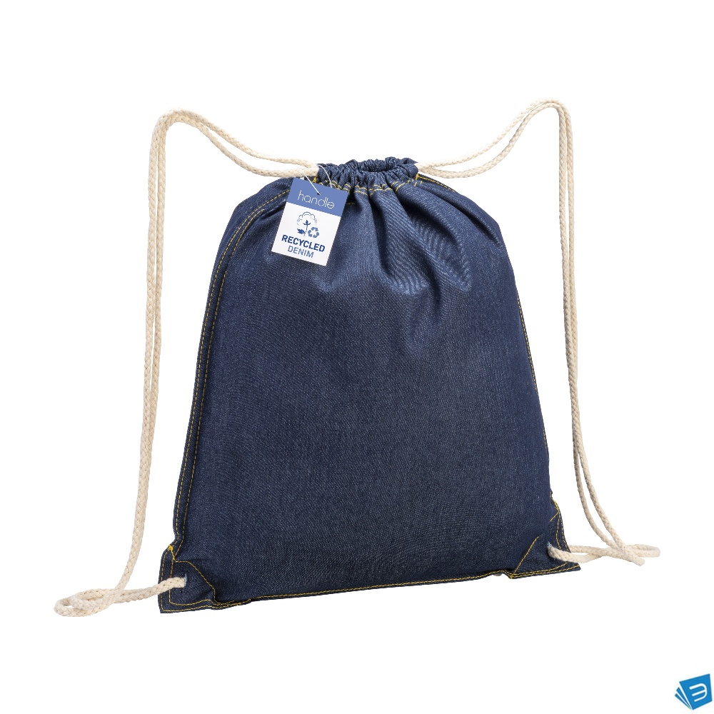 Zaino in cotone denim riciclato con chiusura a strozzo e angoli rinforzati