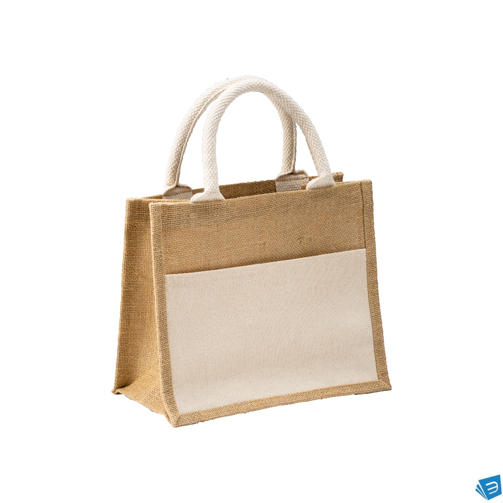 Mini borsa in juta con tasca e manici in cotone