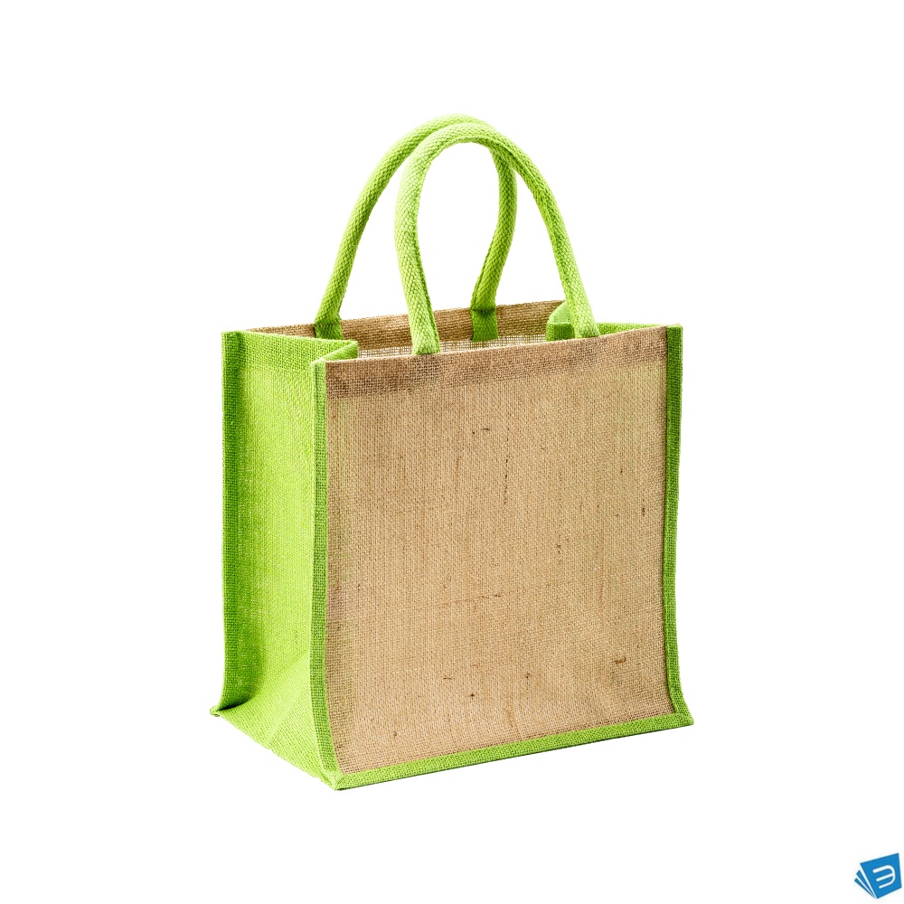 Mini borsa in juta con manici e inserti colorati