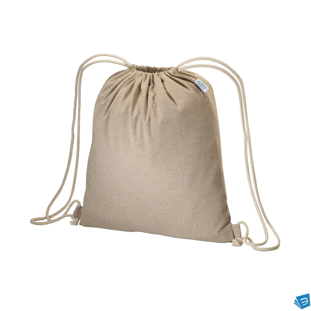 Zainetto in cotone riciclato effetto melange 180 g/m2 con chiusura a strozzo