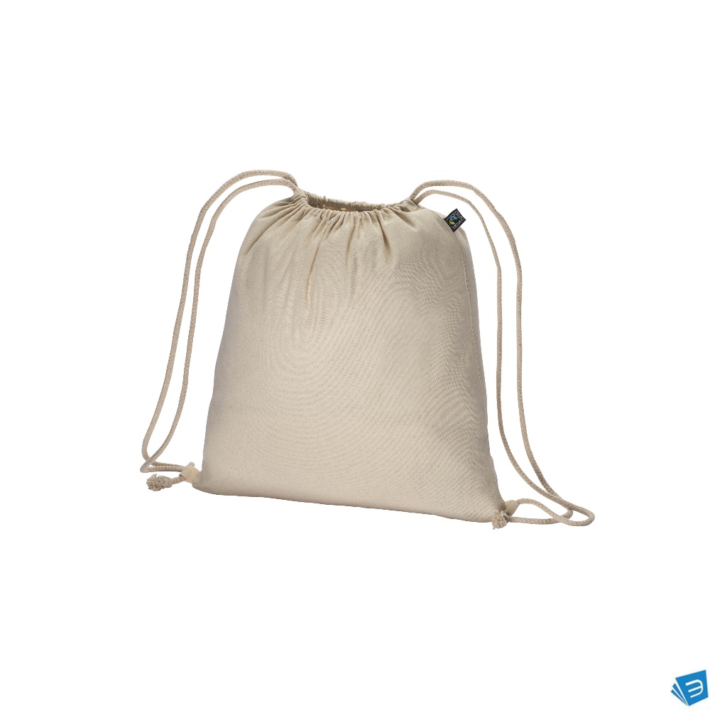 Zainetto in cotone FAIRTRADE ® 140 g/m2 con chiusura a strozzo
