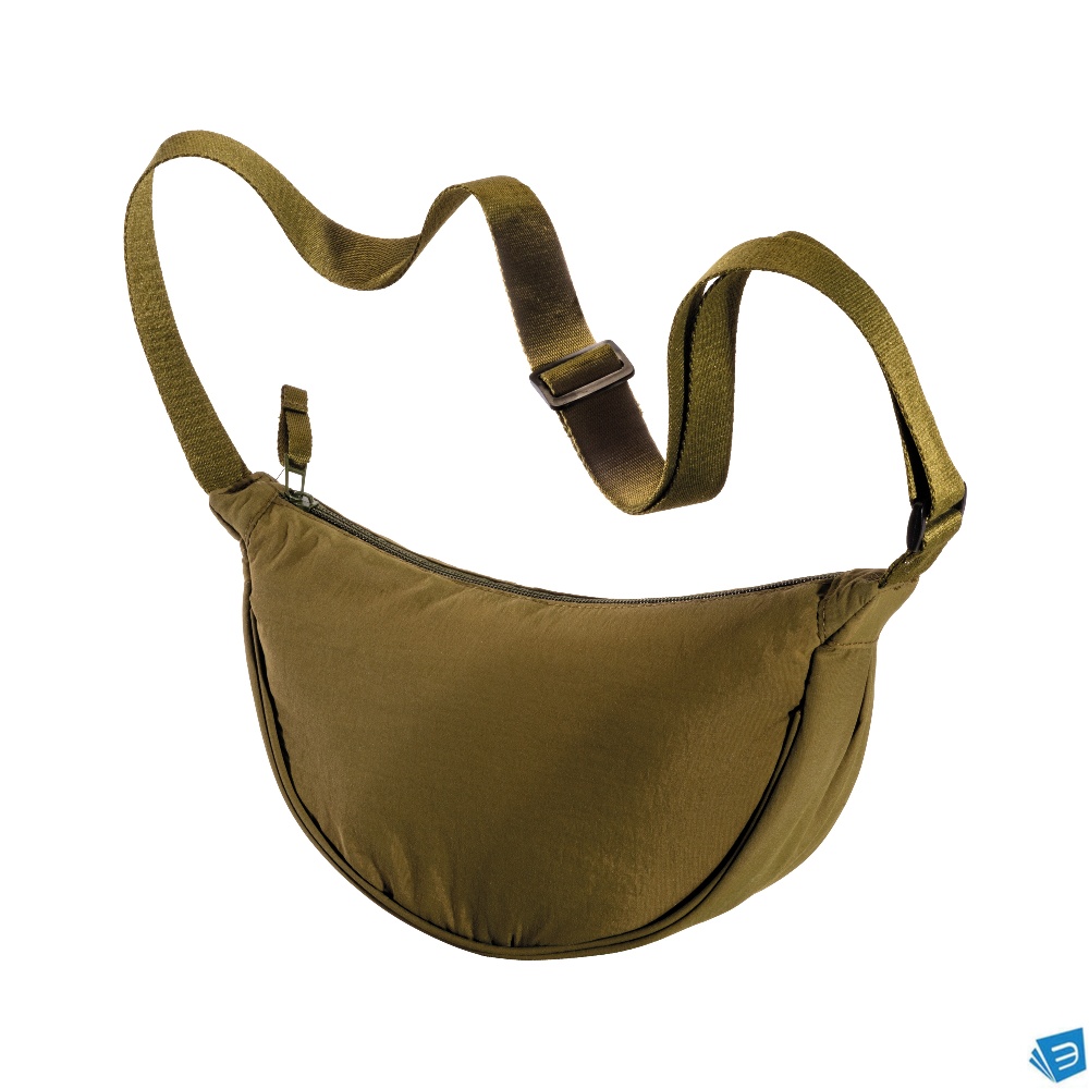 Borsa rotonda  in nylon con tracolla regolabile, chiusura con zip