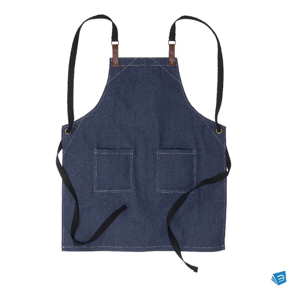 Grembiule da cucina regolabile  in cotone denim con 2 tasche frontali.