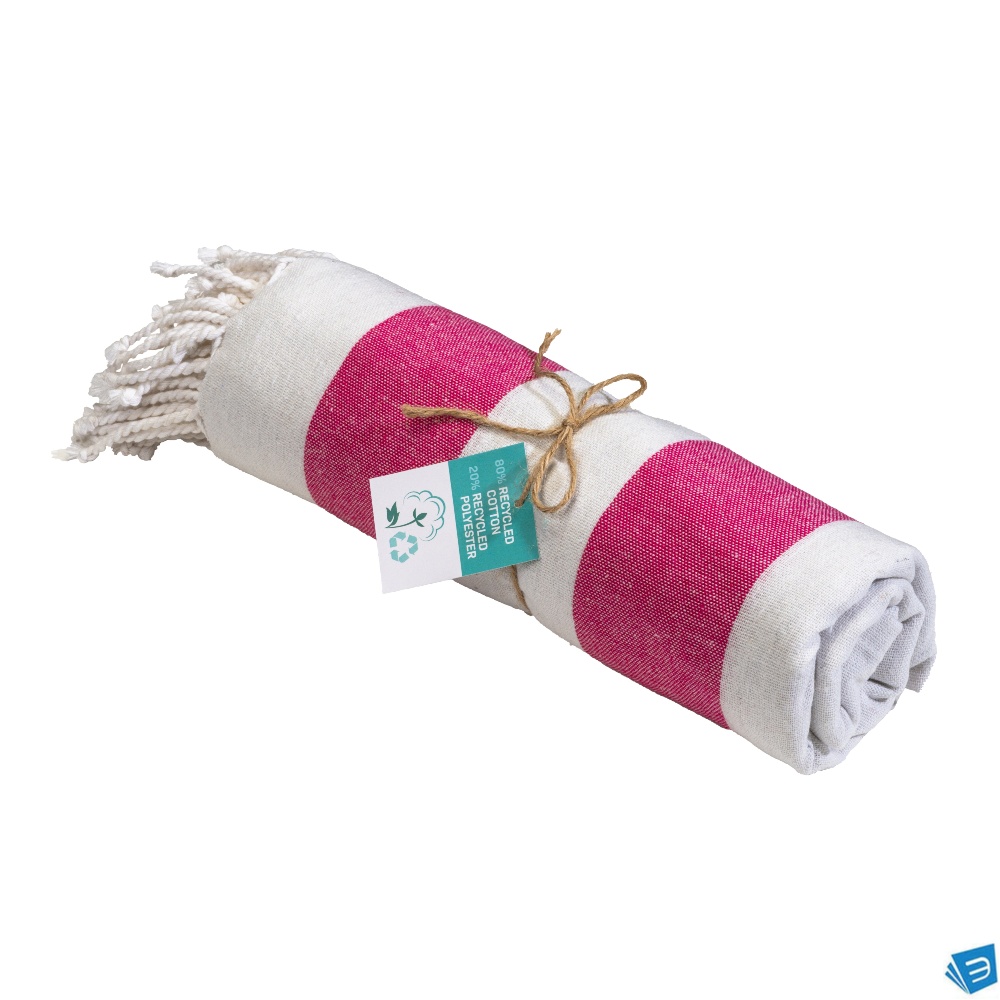 Telo mare/pareo  in cotone riciclato  da 180 gr/m2 con frange, misura 90x170 cm