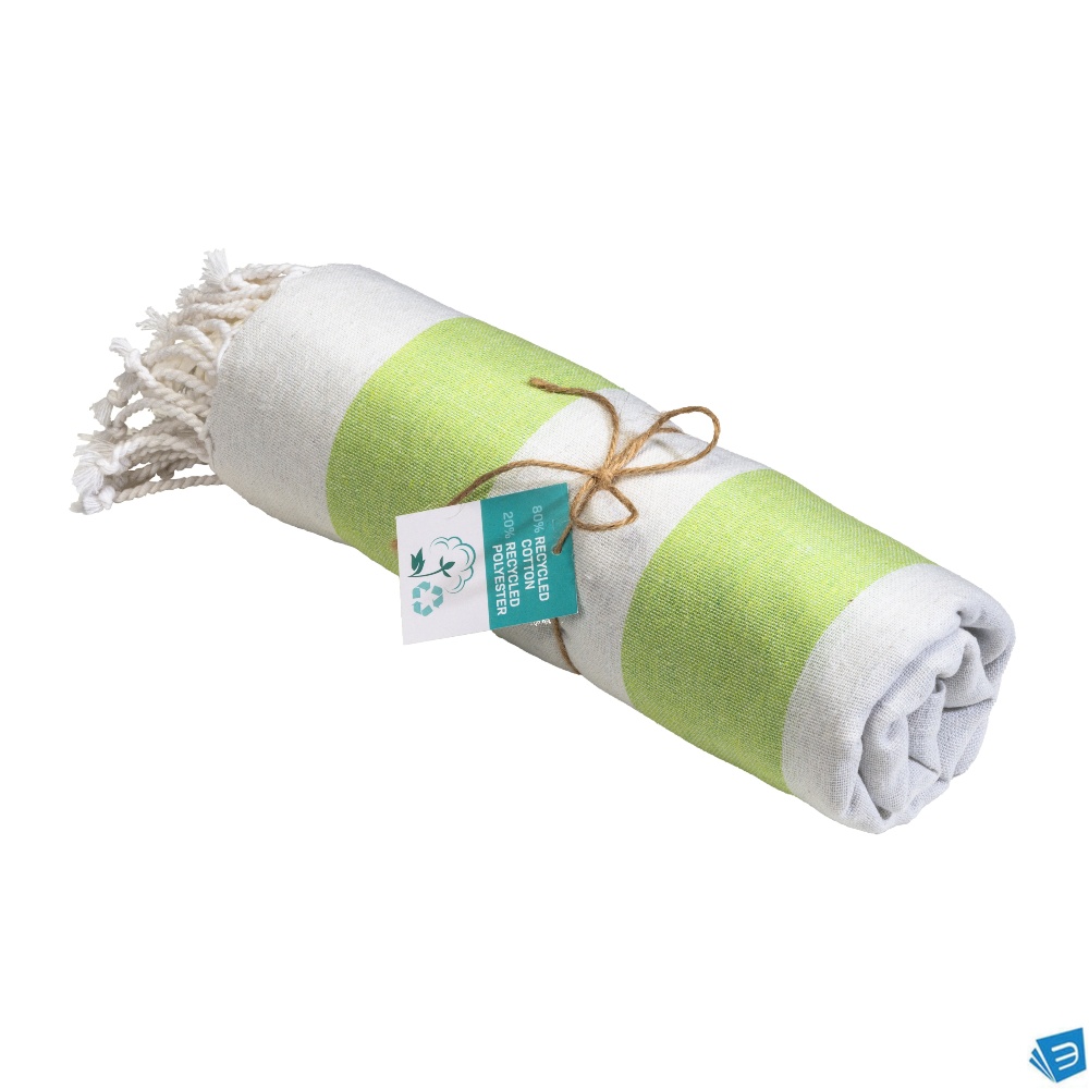 Telo mare/pareo  in cotone riciclato  da 180 gr/m2 con frange, misura 90x170 cm