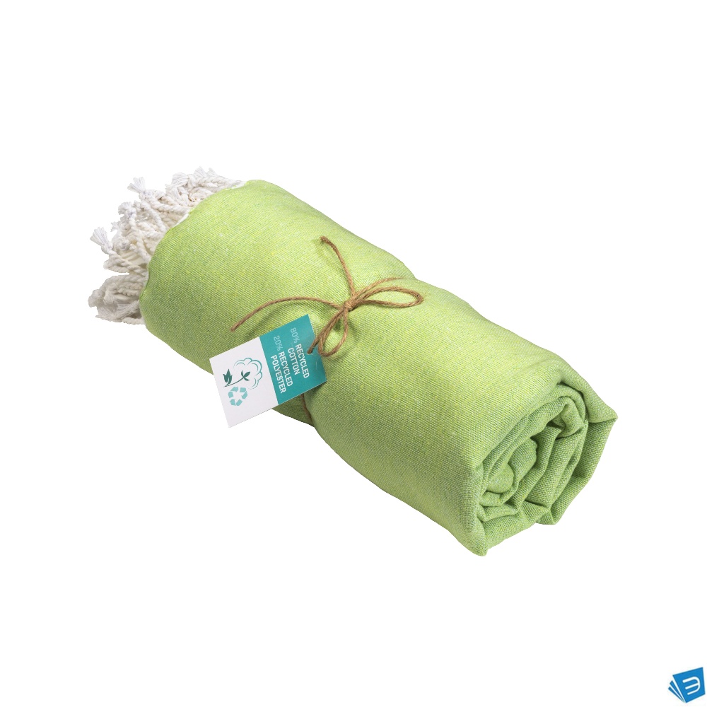 Telo mare/pareo  in cotone riciclato  da 180 gr/m2 con frange, misura 90x170 cm