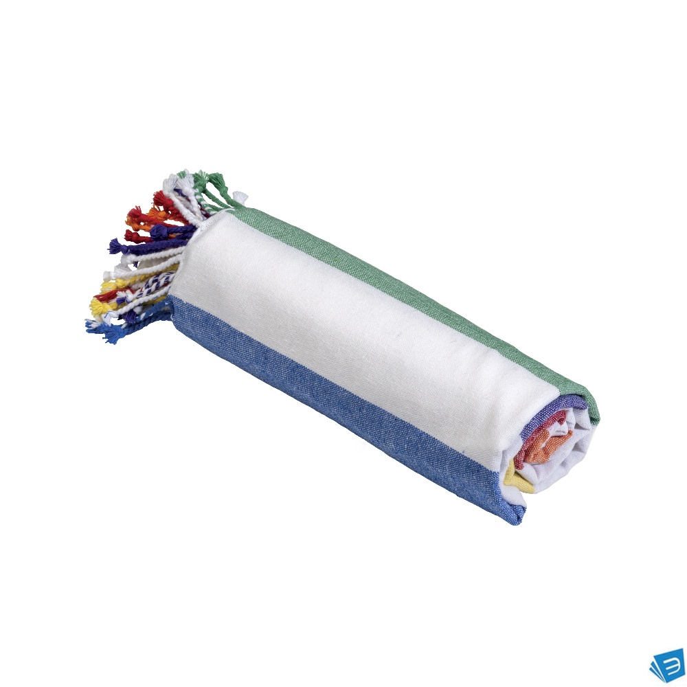 Telo mare/pareo  in cotone riciclato  da 180 gr/m2 con frange, misura 90x170 cm