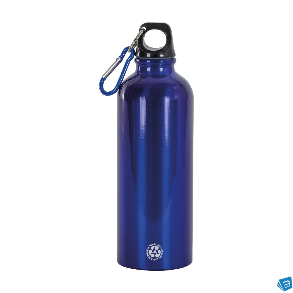 Borraccia in alluminio riciclato (500ml), con tappo in plastica e moschettone