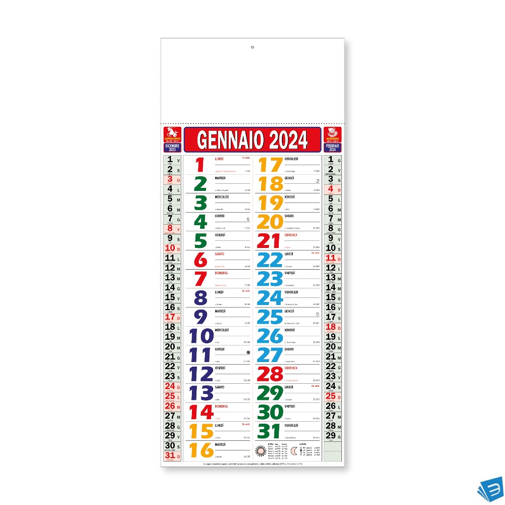 Calendario 2024 da muro mensile, 12 fogli,su cartapatinata, termosaldato Testi in italiano