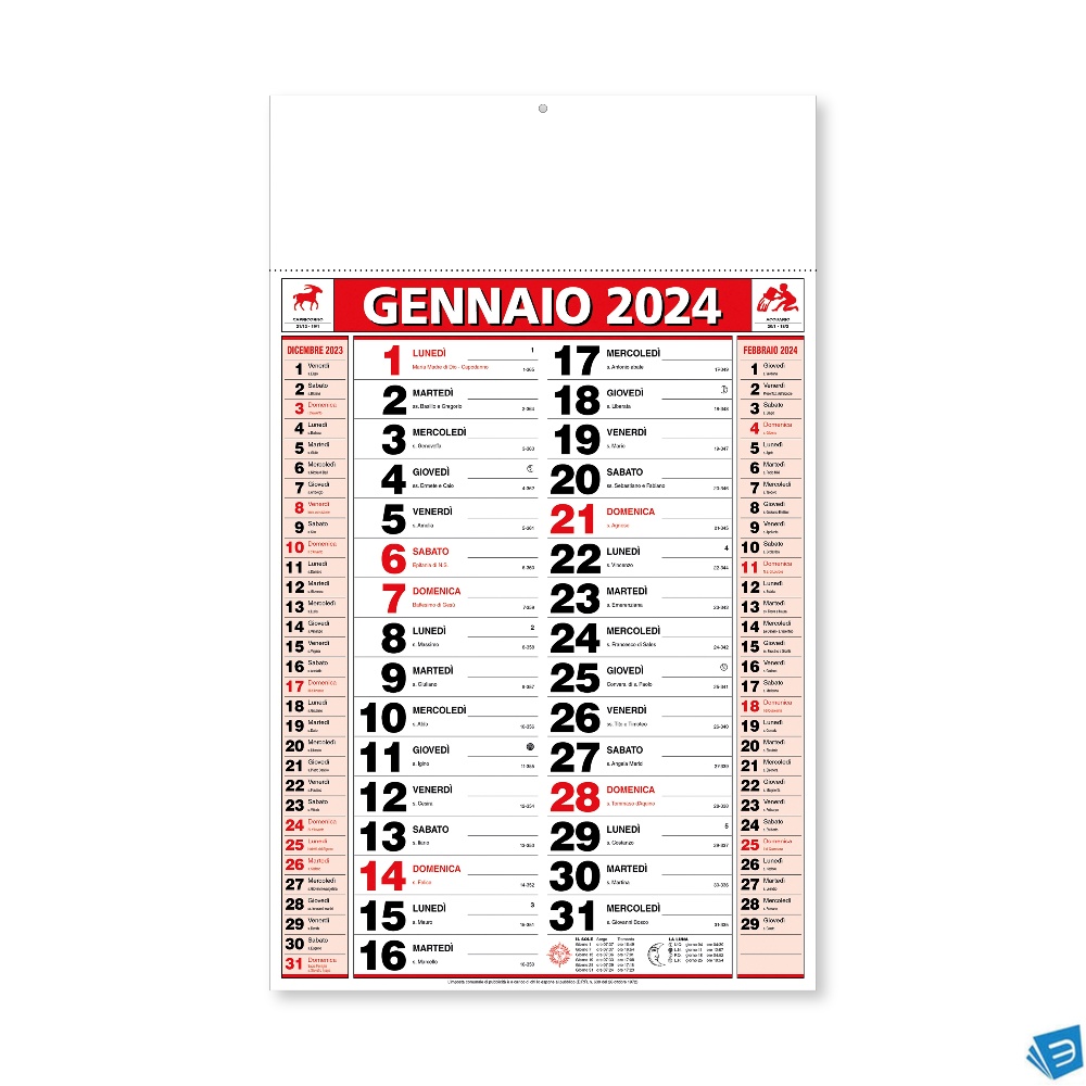 Calendario 2024 da muro mensile, 12 fogli, su cartapatinata,termosaldato Testi in italiano