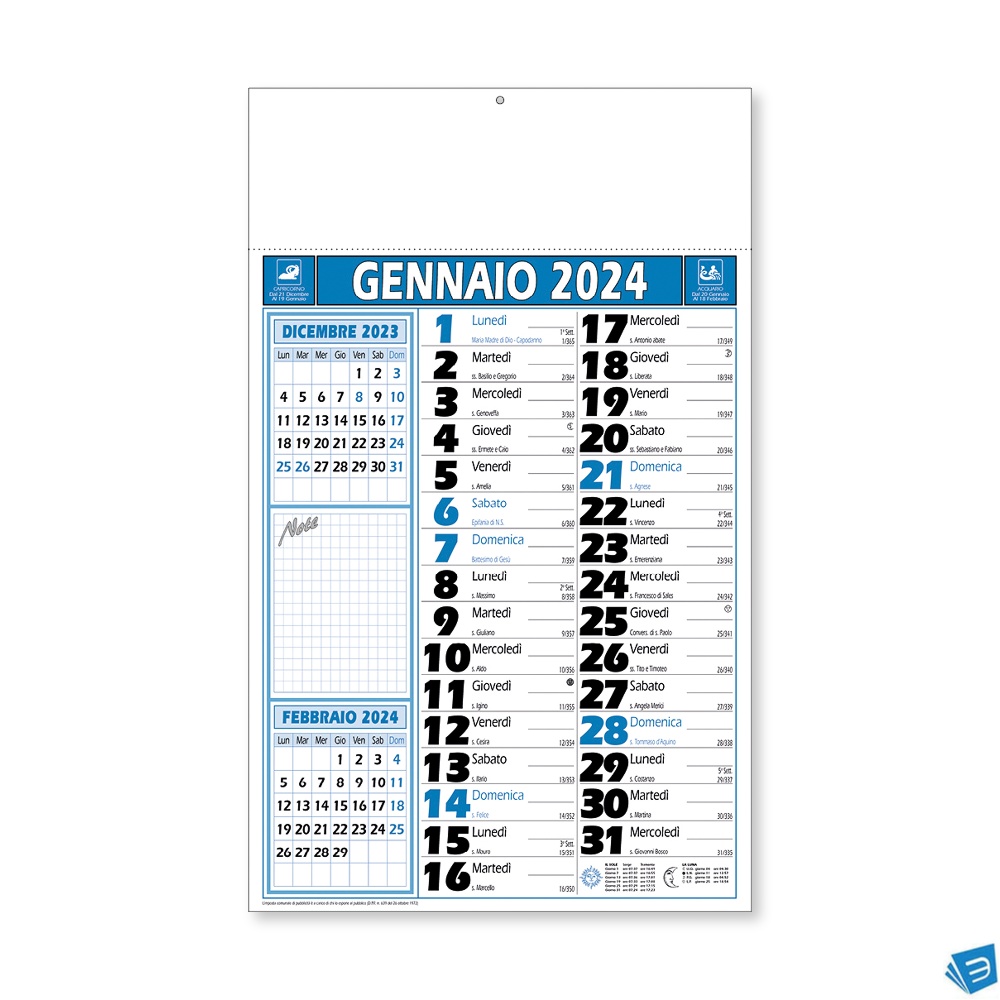 Calendario 2024 da muro mensile, 12 fogli, su cartapatinata,termosaldato Testi in italiano