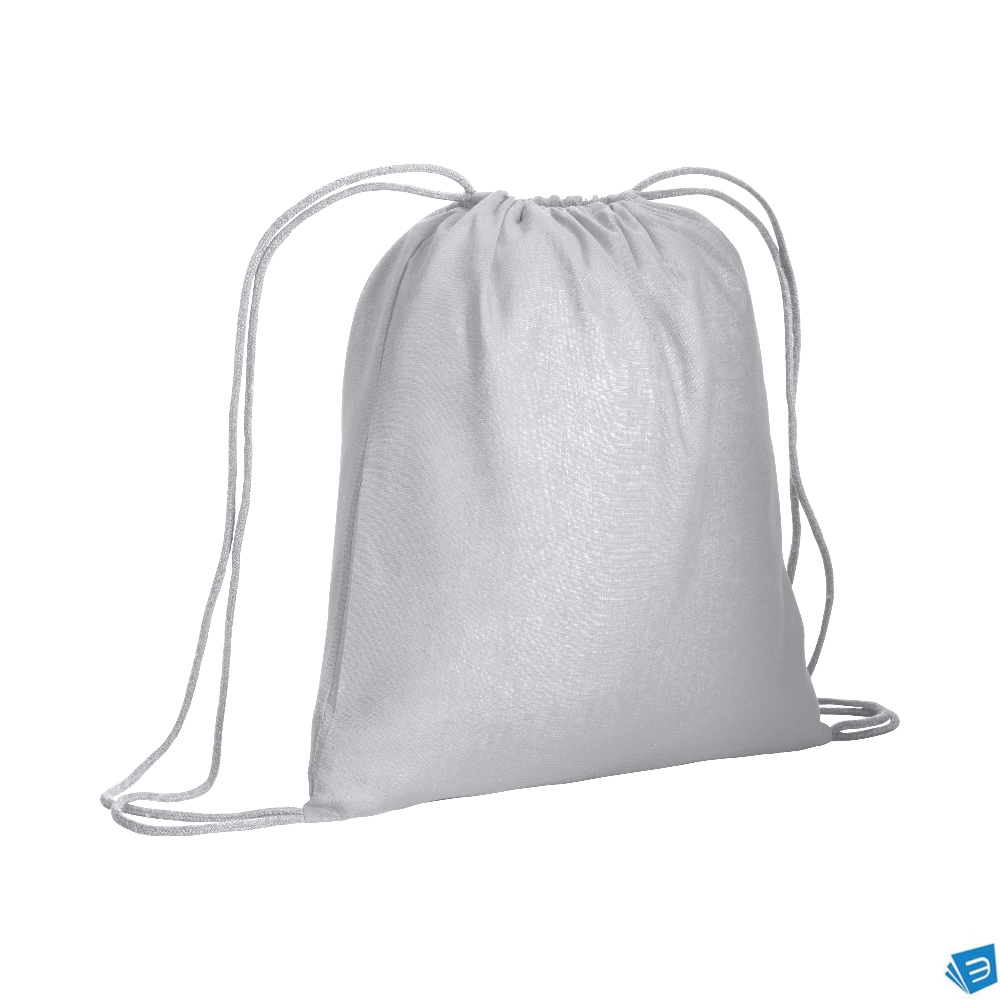 Zainetto in cotone da 120 g/m2, con chiusura a strozzo. È certificato OEKO-TEX®.