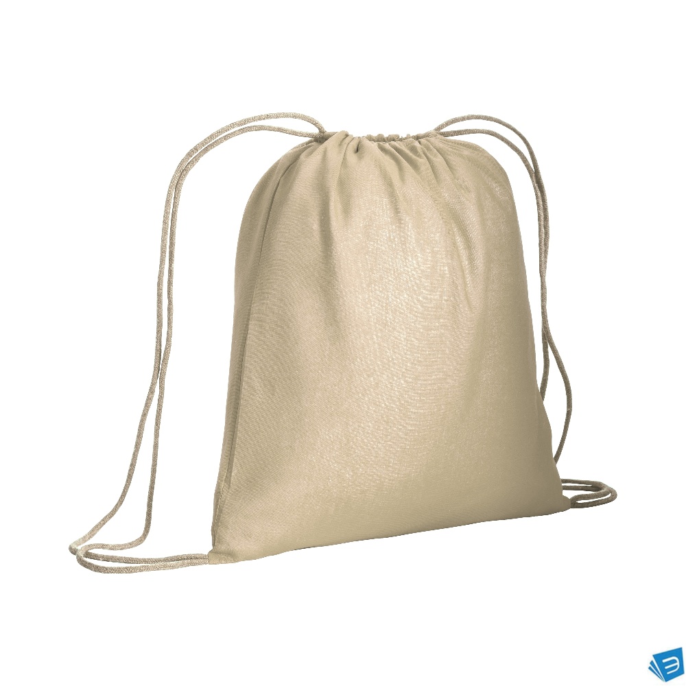 Zainetto in cotone da 120 g/m2, con chiusura a strozzo. È certificato OEKO-TEX®.