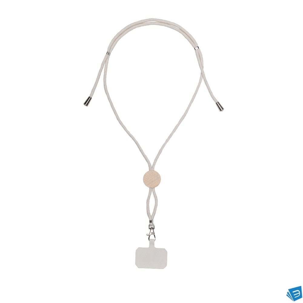 Cordino porta badge/cellulare in cotone con tag per personalizzazione e inserto in bambù
