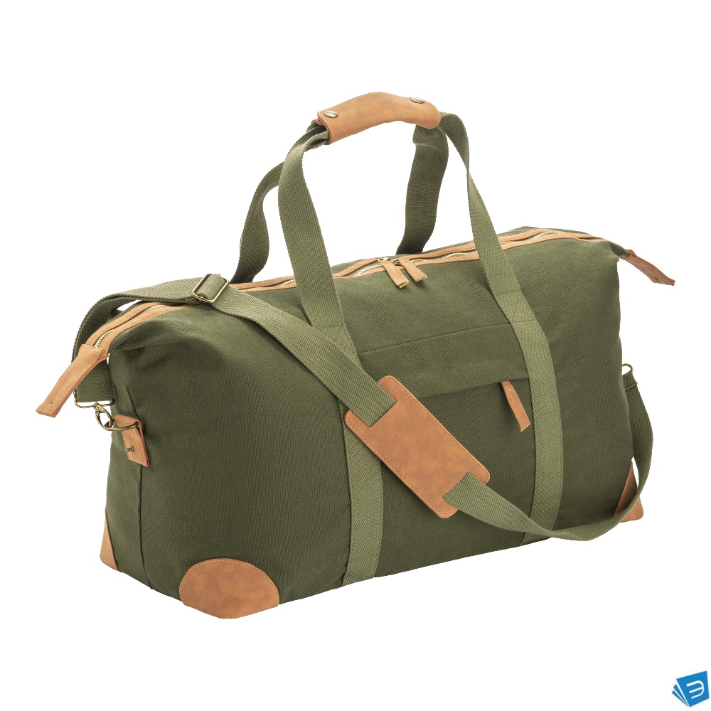 Borsa duffle in canvas  riciclato. Tracolla regolabile e removibile con fibbie in metallo